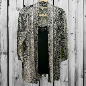 JM Collection Black and White Patterned Cardigan Blouse L